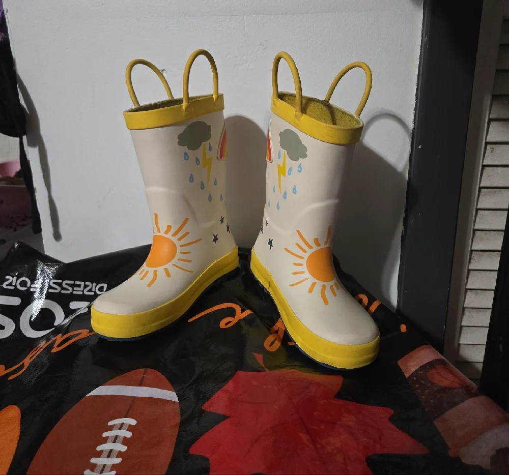 Kids Yellow Sunny Rainbow Pattern Rain Boots